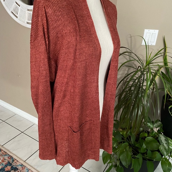 NEW Eileen Fisher XL Cardigan Sweater Organic Linen Open Front Rust Heather - Picture 4 of 13